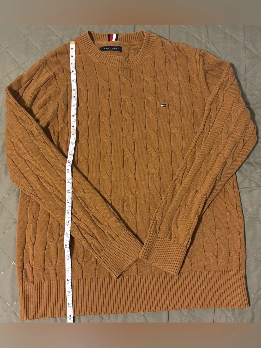 Tommy Hilfiger Men’s Cable Knit Crewneck Sweater — Brown